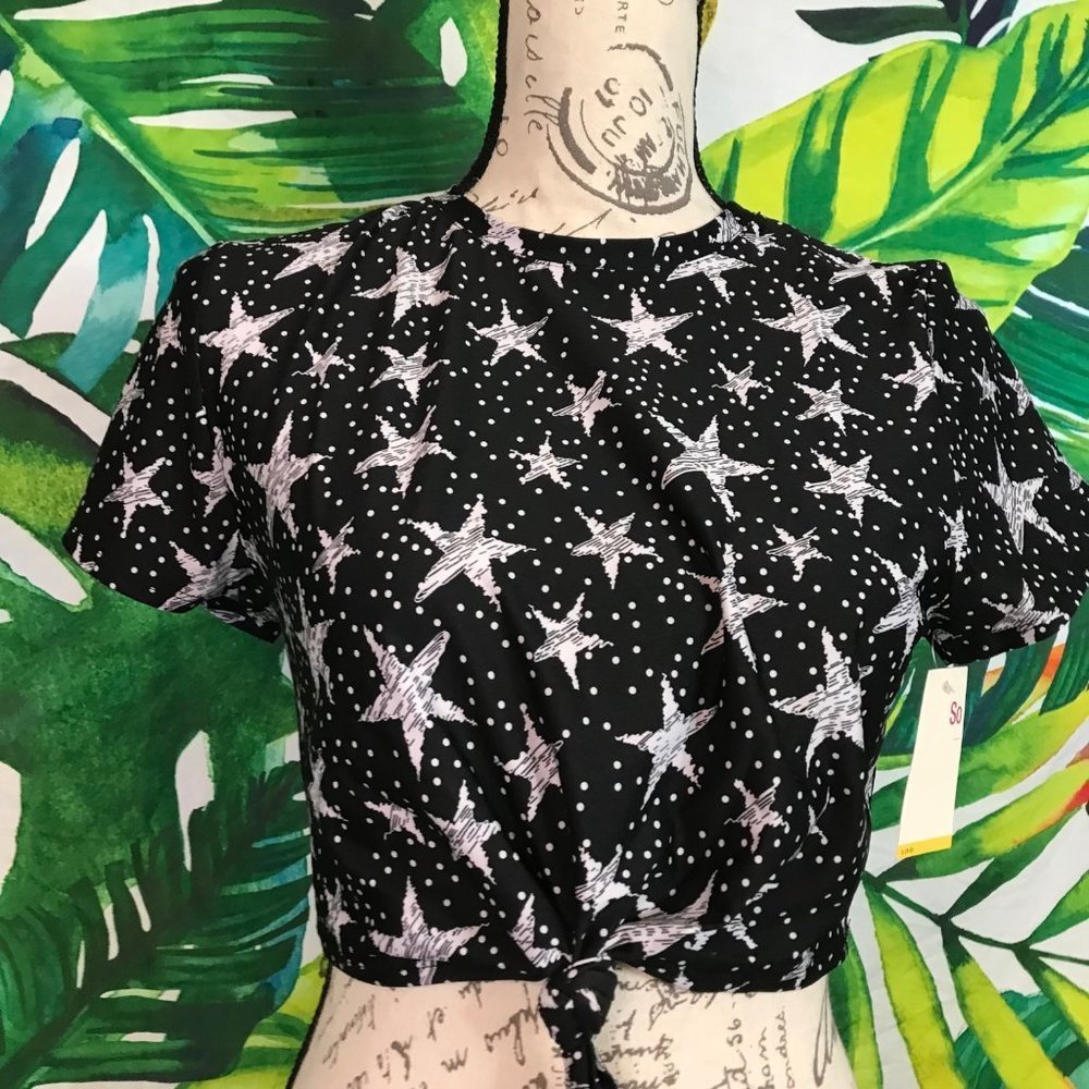 NWT $35 SO Juniors Small Star Print Knot-Front Crop Swim Tee